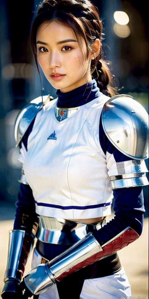 ((masterpiece, best quality)),More Detail,asian girl wearing a white leather armor holding 2 swords