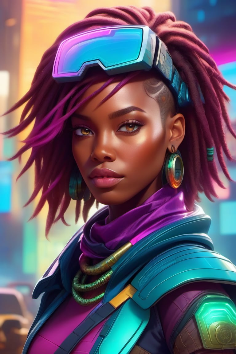 african hydropunk bounty hunter, science fiction, highly detailed, digital painting, beautiful eyes, symmetry, concept art, sharp focus, illustration, global illumination, radiant light, synthwave colors, detailed and intricate environment, art by artgerm and greg rutkowski and magali villeneuve and ilya kuvshinov!