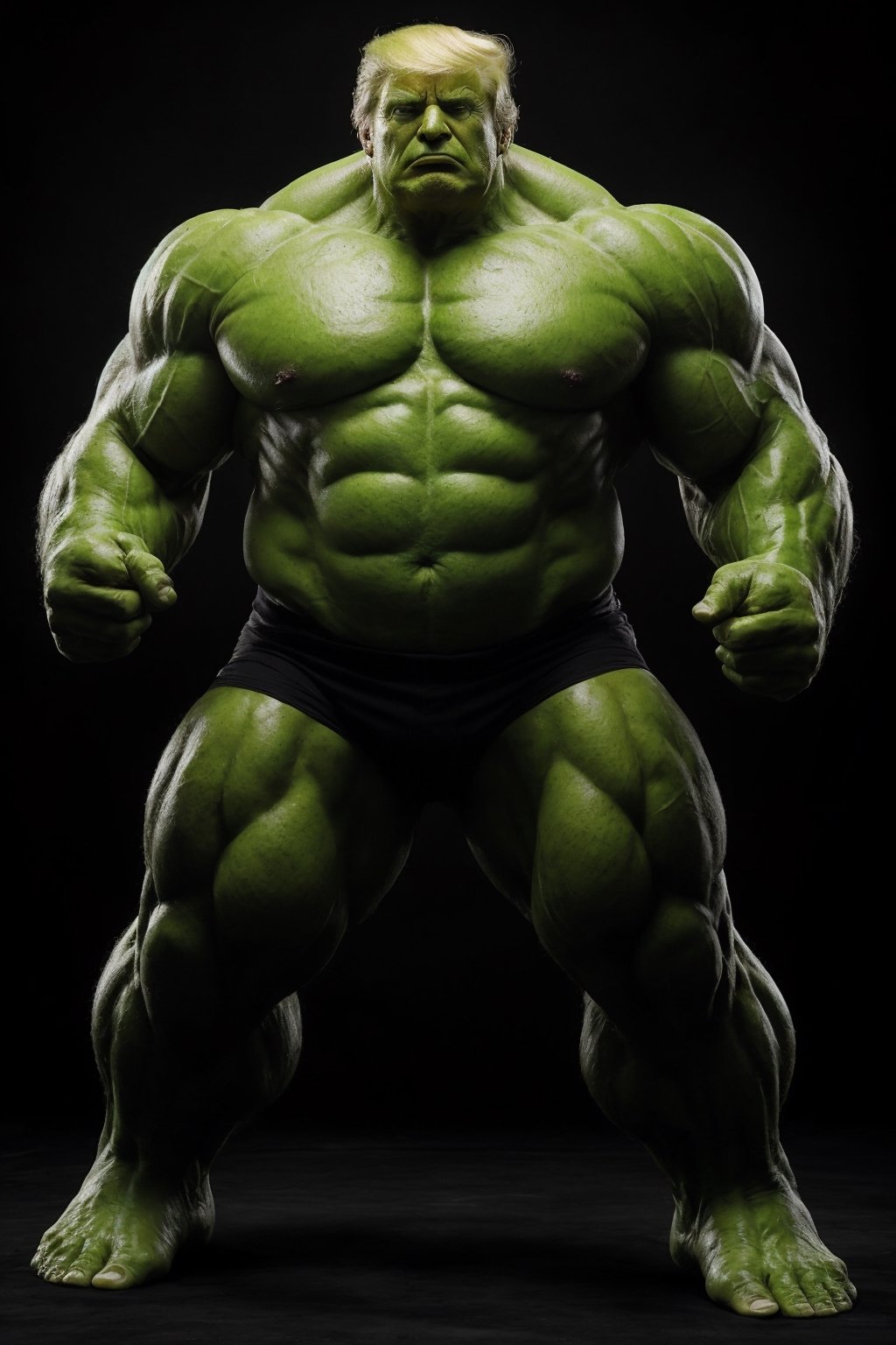 Photograph of full body portrait of Trump as The Hulk