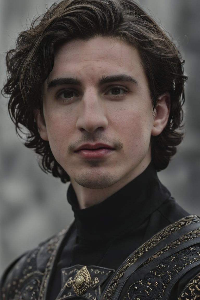 Hyperrealistic photo, Pale Skin, Portrait of a hybridization between Timothée Chalamet face and Adam Driver face , detailed symmetrical face , 4k textures, symmetrical eyes,RAW photo, 4k, masterpiece, high-res, extremely intricate, high detailed skin,1.2 prfm style, symmetrical face, closed lips, almond-shaped black eyes, crystal obsidian grim armour, perfect composition, beautiful detailed intricate insanely detailed, 8k artistic photography, photorealistic concept art, soft natural volumetric cinematic perfect light. hunter eyes, natural light, intense, perfect face, RAW, analogue, Nikon Z 85 mm.
,detailmaster2,Movie Still,male
