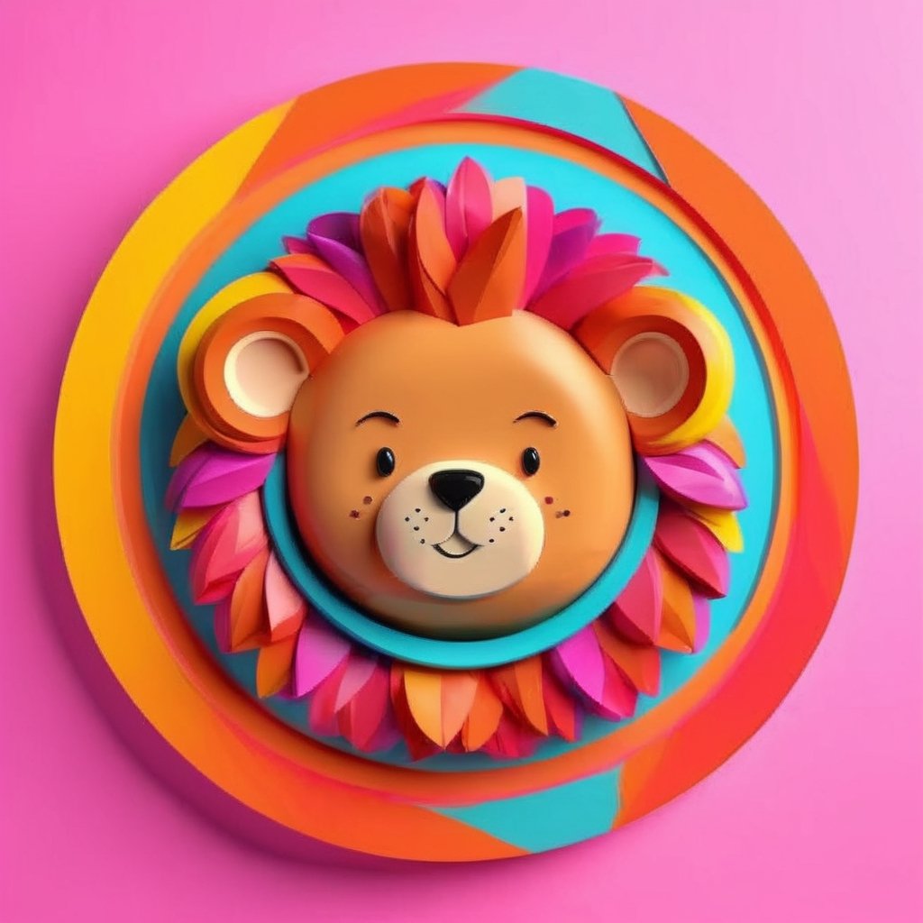 3d male super cute male lion inside a circle background, colorful, very clear, very creative, beautiful,  exceptional cute lion anatomy ,toy_face