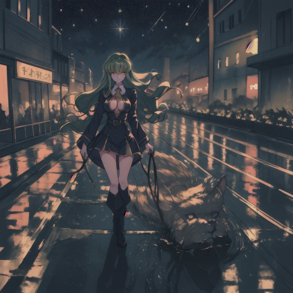 c.c,big_boobies,masterpiece,colorful,best quality,cute face, the background is a plain like a dream place where c.c is walking in a dark city in midnight giving a nostalgic yet comfortable feeling,detailed eyes,perfecteyes,EpicSky,giant stars,c.c.
fullbody,c.c.