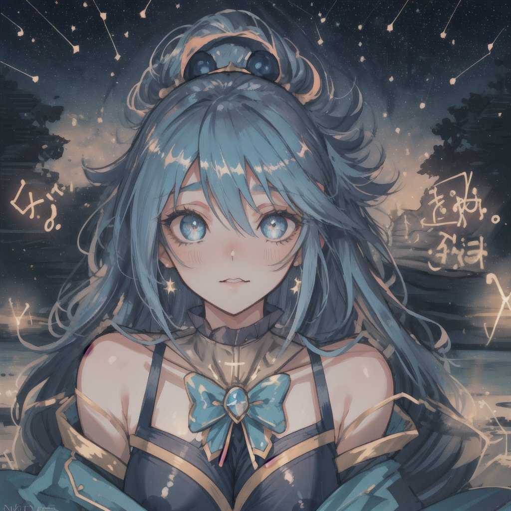 ksaqua,big_boobies,masterpiece,colorful,best quality,cute face, the background is a plain like a dream place where ksaqua is looking constellations of stars in midnight giving a nostalgic yet comfortable feeling,detailed eyes,
perfecteyes,EpicSky,giant stars,ksaqua