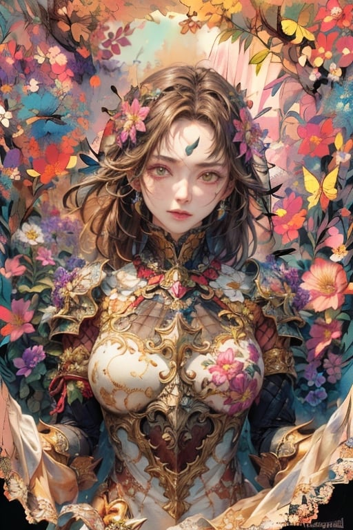 //style
(steampunkai:0.8), (Maximalism:1.8), vivid contrast, Gustav Klimt, Gustave Moreau,
BREAK

(realistic:1.3), super photo realistic illustration, highres, ultla detailed, absurdres, ( low angle full body shot:1.3),
extremely beautiful machine goddess (holding many flowers :1.5), (Zentangle:1.5), (angel halo:1.5),
(detailed body with glowing lights:2.0), (attached many jewels , attached huge birds:2.0),
(detailed beautiful arms, detailed beautiful  legs:1.3),
(detailed colorful many flowers, jewels, butterflies :1.8), (large magic circles around:1.8),
ultra detailed beautiful face and eye, (tattoos, painted body:1.5),
silver hair, blue eyes,
(wearing detailed gothic lolita dress with many detailed frilled lace and jewelries, detailed white veil:1.5),
BREAK

//emotion
(god bless you:1.3),
compassionate expression, empathetic, caring, kind,
content expression, satisfied, pleased, gratified,
thoughtful expression, pensive, reflective, contemplative,
determined expression, resolute, purposeful, firm,
BREAK

//background
white background,
(flower garden , colorful birds, many magic circles:1.3),
fine sky, rainbow, colorful clouds in the sky,
(beautiful angels in sky with trumpets:1.2),
(big tree:1.5), tree root, tree branch, blood vessel, vein,
(colorful flowers:1.5), (jewelries:1.5),
heavy rain, water drop, water ripple, croppedas  fabrics,
BREAK

//effect
(colorful:1.5), glowing lights, pillar of lights, blooming light effect,
papier colle, paper collage, layered compositions, varied textures, abstract designs, artistic juxtapositions, mixed-media approach,
(Zentangle:1.5), structured patterns, meditative drawing, intricate designs, focus and relaxation, creative doodling, artistic expression,