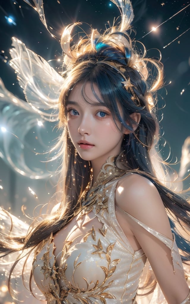 {{best quality}}, {{masterpiece}}, {{ultra-detailed}}, {illustration}, {detailed light}, {an extremely delicate and beautiful}, a girl, {beautiful detailed eyes}, stars in the eyes, messy floating hair, colored inner hair, Starry sky adorns hair, depth of field