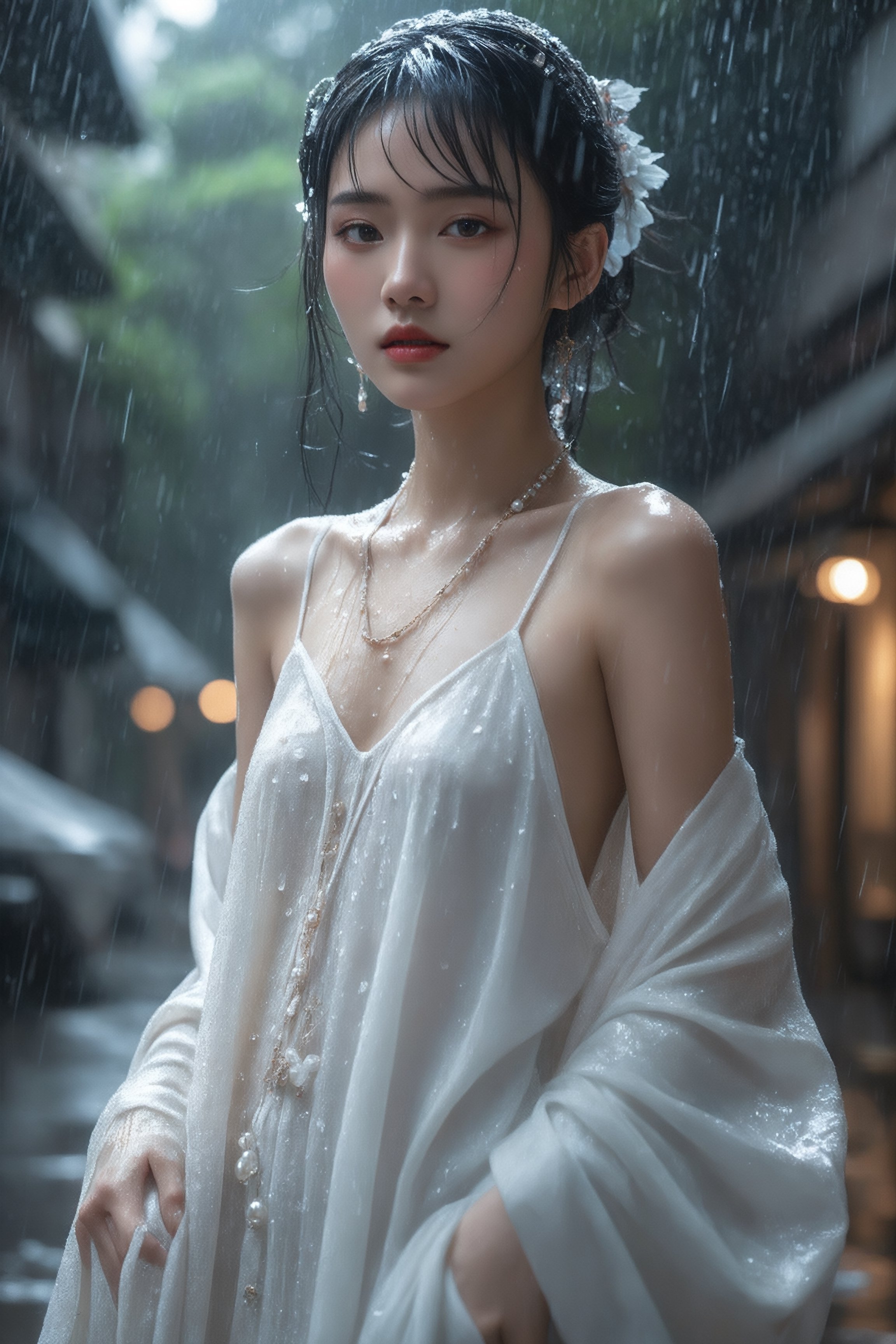 Realistic,Masterpiece,18 - year - old beautiful girl and monster,pearl - like eyes,extremely delicate facial depiction,heavy rain,crazy body movements,exaggerated perspective,poster,androgyny,fashion,dramatic lighting,strong tones,distortion style,32k UHD,chinese girls,(full_body:1.1),phone_screen,
