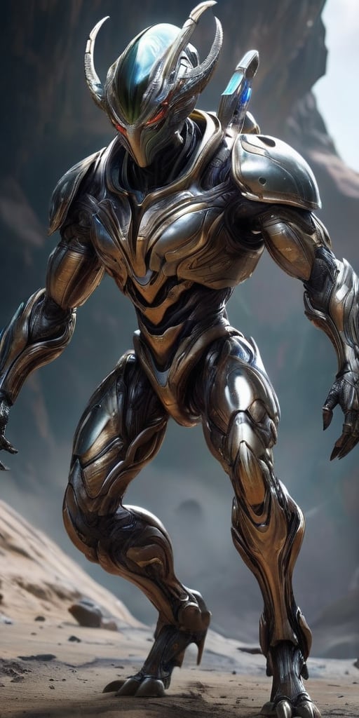 Generate hyper realistic image of a creature from a planet with extreme gravitational forces. Describe its towering, robust frame, adorned with thick, armored plating to withstand the intense pressure. Explore its muscular limbs and the unique adaptations that allow it to navigate its high-gravity environment. Delve into the challenges it faces when encountering lower-gravity worlds.