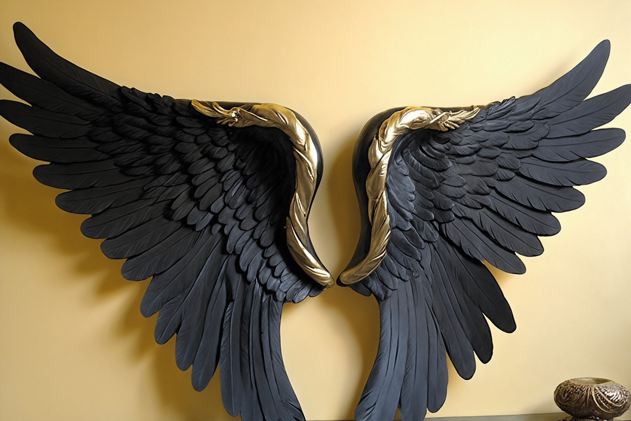 Realistic, Masterpiece, best quality, DINA MARIA a large pair of Black Gold angel wings 