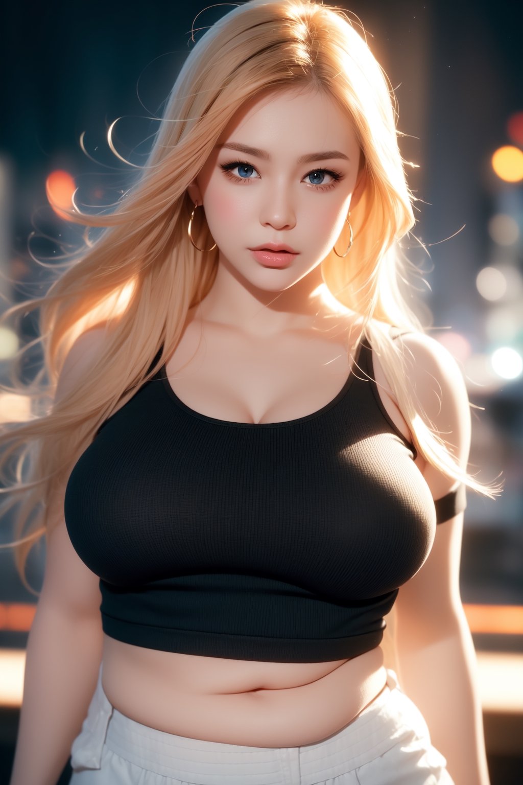 masterpiece, best quality, muscular female, muscle mommy, milf, large breasts, 1girl, solo, abs, muscular, Graphic t-shirt with a vibrant illustration of a cityscape at night with colorful lights and skyscrapers,she is 32 years old and 7ft tall,photorealistic,1 girl,she has a big fat belly,Chubby,Plump,portrait,Young beauty spirit ,Best face ever in the world,Fat,illustration,Fat Rolls,fcloseup,rgbcolor,emotion,nodf_lora,sangonomiya kokomi (sparkling coralbone),sangonomiya kokomi