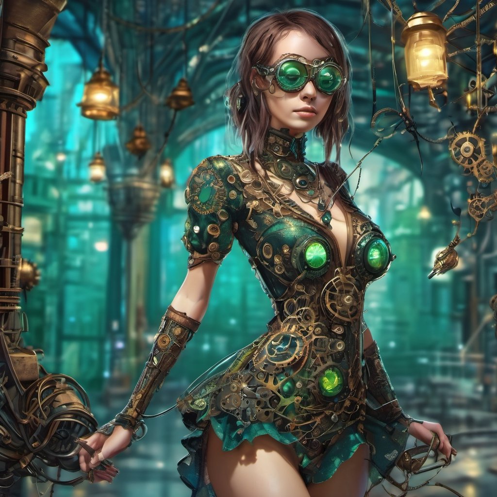 MEDIEFAL KNIGT FEMALE CARAKTER,  steampunk style,masterpiece, best quality, photorealistic, beautiful and aesthetic:1.3), (1girl:1.2), [skeleton], [mechanical], (dynamic pose:1.2), short hair, bangs, black roses, thorns, wires, Caples, mask, ( zentangle:1.2), dangerous, serious, awe inspiring, , (abstract background:1.1), kinetic art, elegance, delicacy, ,1 girl((masterpiece)), (best quality), 1girl, fisheye, standing, back, long hair, lage breast, (large glasses), ultrarealistic, brunette, (from below:1.4), black flowing dress, (panties:1.1), starry night, cyberpunk, cityscape, street, ray tracing reflection, bokeh, (hdr:1.4), high contrast, (cinematic, teal and green0.85), sparkly, full body shot, DSLR, perfecteyes,