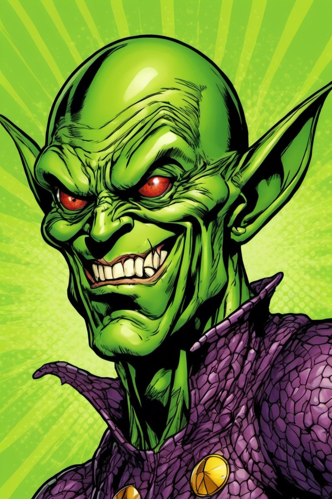 pop art, style, high_resolution, high detail, shiny, close-up of (((green Goblin)))