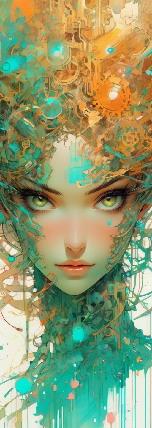 (head to hip photo by Carne Griffiths, Conrad Roset), beautiful mechanical anime girl , android humanoid, 3D anime girl, Mechanical blend of flesh , Full HD render + immense detail + dramatic lighting + well lit + fine | ultra - detailed realism, full body art, lighting, high - quality, engraved | highly detailed |digital painting, artstation, concept art, smooth, sharp focus, Nostalgic, concept art.