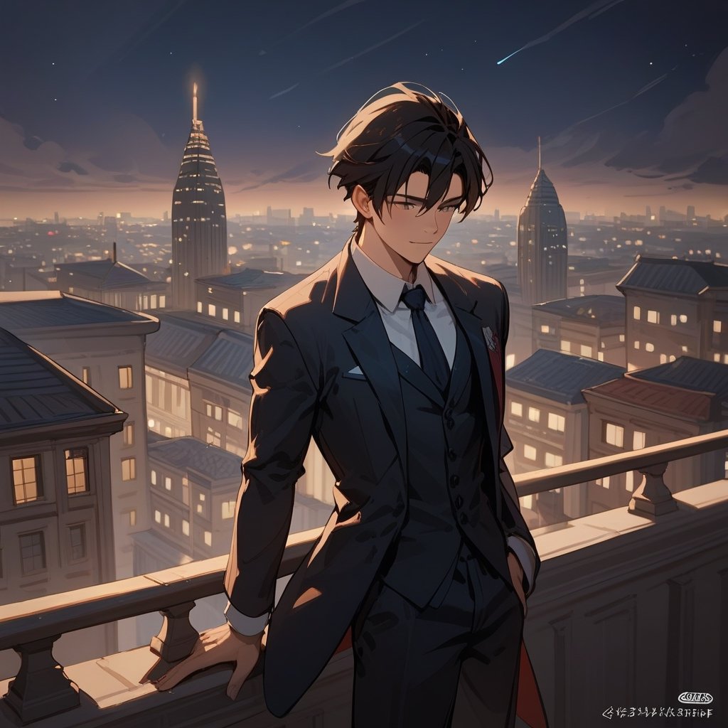 Score_9, Score_8_up, Score_7_up, Score_6_up, Score_5_up, Score_4_up,aa man black hair, sexy guy, standing on the balcony of a building, city, night,looking at the front building, wearing a suit, sexy pose, ciel_phantomhive,jaeggernawt