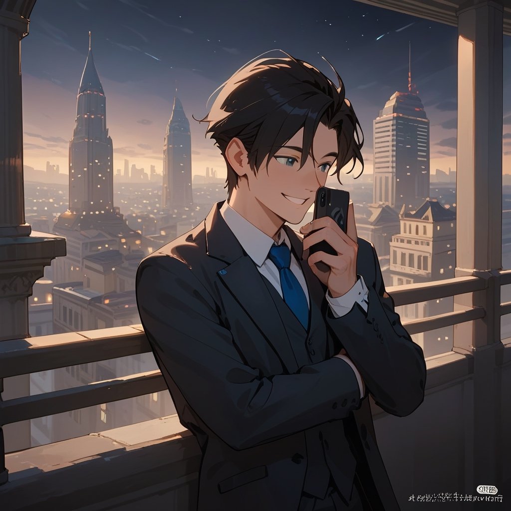 Score_9, Score_8_up, Score_7_up, Score_6_up, Score_5_up, Score_4_up,aa man black hair, sexy guy, standing on the balcony of a building,city, night,looking at the front building, wearing a suit, sexy pose,leaning on the railing,holding a cell phone in his hand and looking at the cell phone, smiling,loosening his tie with the other hand
ciel_phantomhive,jaeggernawt,Indoor,frames,high rise apartment,outdoor