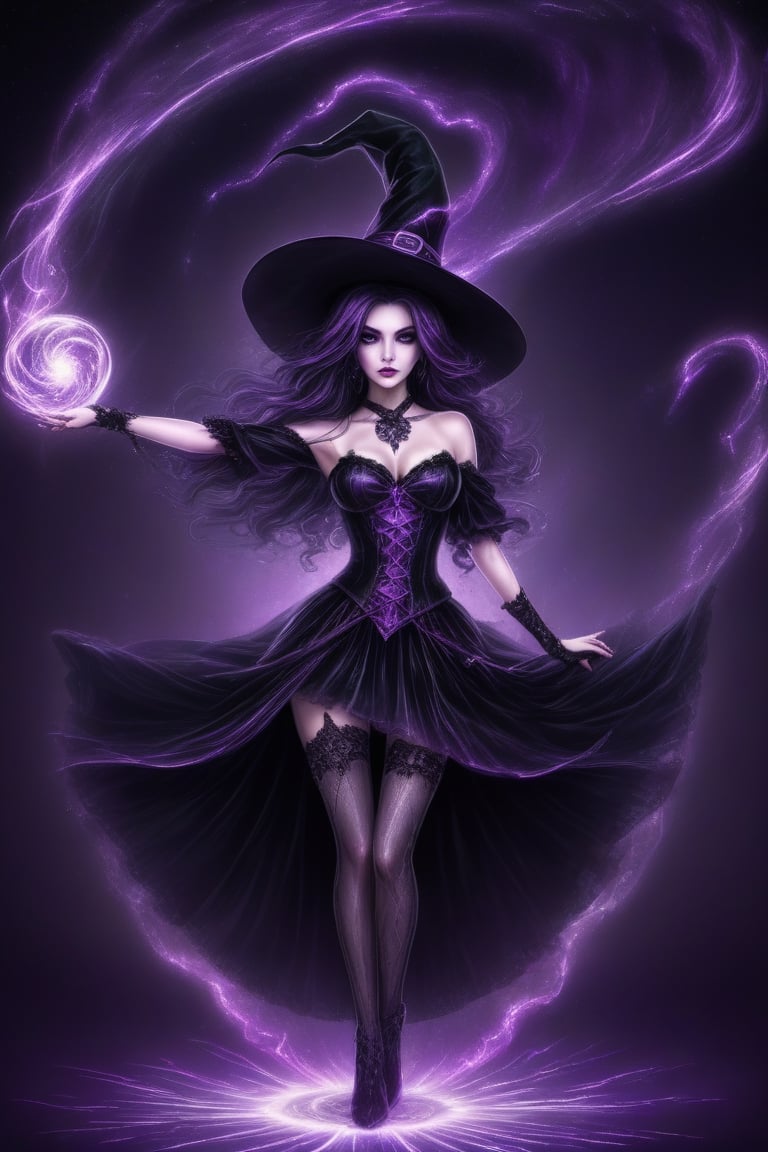 Gothic style, breathtaking, raw photo of the most beautiful and sexy witch in the universe, Halloween, dark, mysterious, haunting, dramatic, ornate, award-winning, professional, highly detailed,DonMn1ghtm4reXL,A girl dancing 