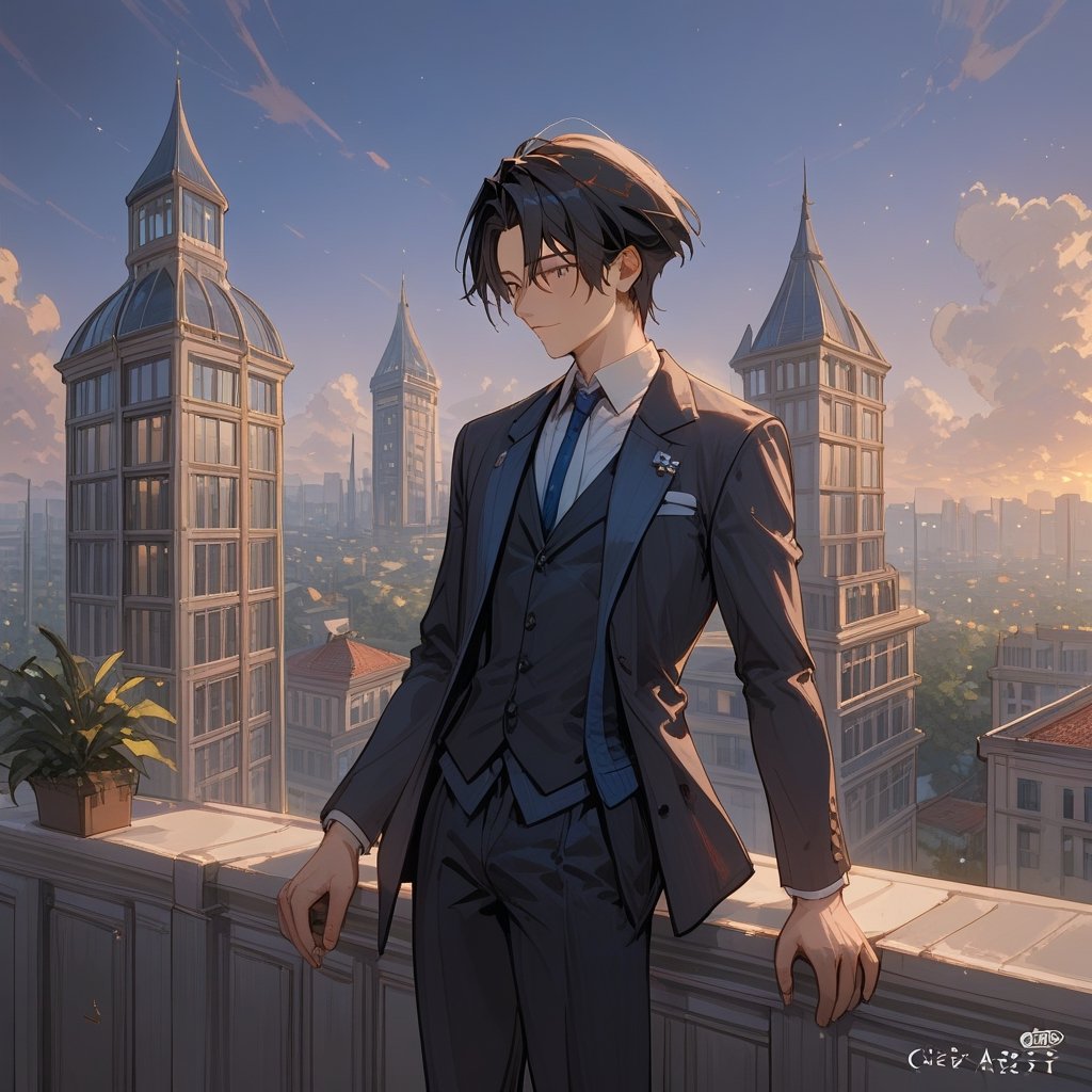 Score_9, Score_8_up, Score_7_up, Score_6_up, Score_5_up, Score_4_up,aa man black hair, sexy guy, standing on the balcony of a building,soul city, night,looking at the front building, wearing a suit, sexy pose, ciel_phantomhive,jaeggernawt,Indoor,frames,high rise apartment