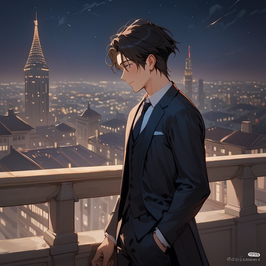 Score_9, Score_8_up, Score_7_up, Score_6_up, Score_5_up, Score_4_up,aa man black hair, sexy guy, standing on the balcony of a building, city, night,looking at the front building, wearing a suit, sexy pose, ciel_phantomhive,jaeggernawt