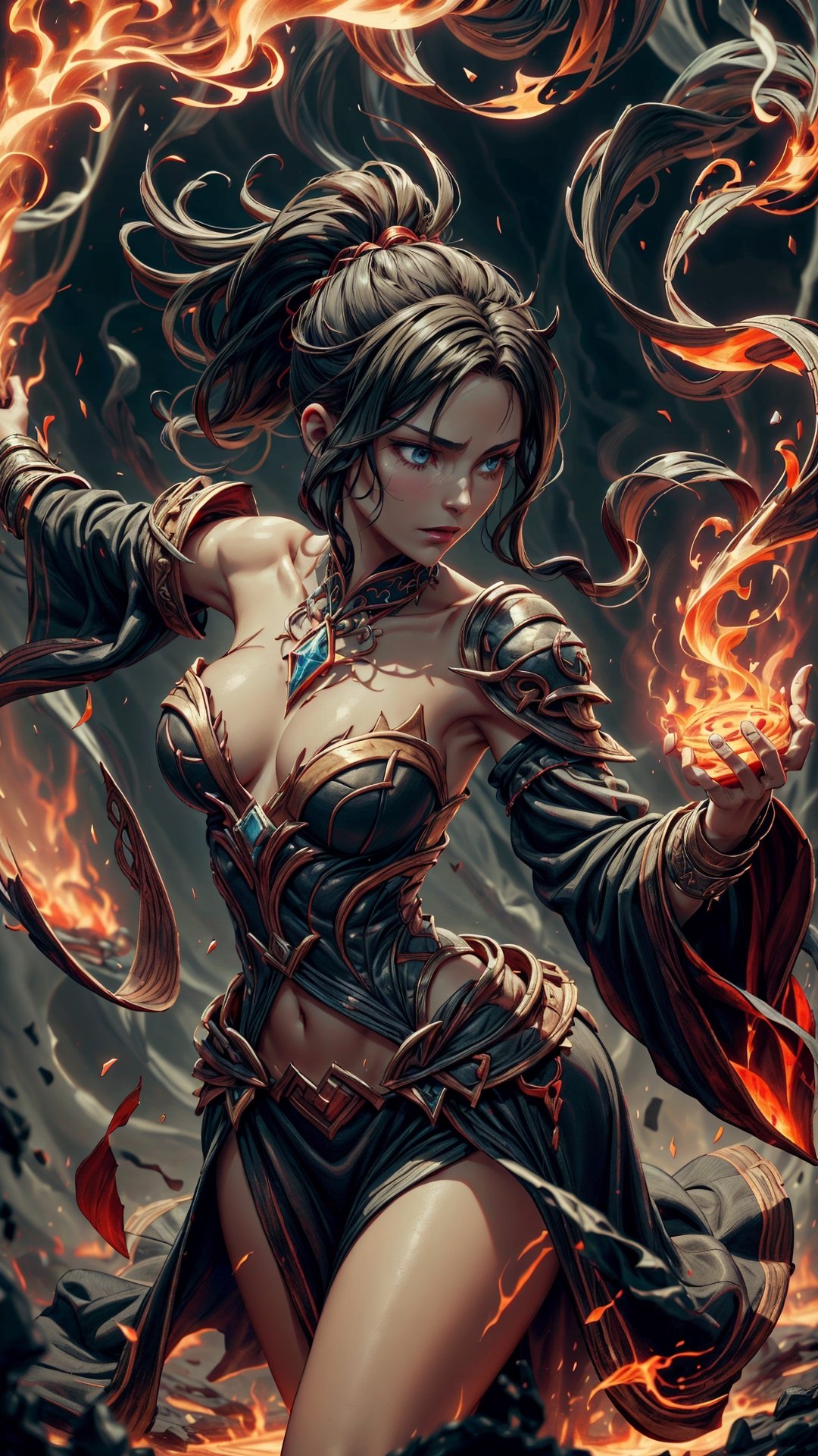 (4k), (masterpiece), (best quality),(extremely intricate), (realistic), (sharp focus), (cinematic lighting), (extremely detailed), 

The young girl flame sorceress stood in the center of the summoning circle, her hands raised and her eyes glowing with power. She was clad in a flowing red dress and her long, black hair was wild and free. The air around her was thick with the smell of smoke and sulfur.

She began to chant the ancient summoning spell, her voice rising and falling in a melodic rhythm. The runes carved into the summoning circle began to glow with a bright light. The light grew brighter and brighter, until it was almost blinding.

Then, there was a flash of light and a deafening roar. The summoning circle was engulfed in a whirlwind of flames, and the air around the sorceress was filled with static electricity.

The flames died down and the whirlwind vanished. In the center of the summoning circle stood a towering figure, clad in black armor and wielding a flaming sword.

The sorceress bowed her head. "My lord," she said. "I have summoned you."

The figure nodded. "Your summons has been answered," he said in a deep, booming voice. "What is your request?"

The sorceress raised her head and looked him in the eye. "I need your help to defeat the enemy," she said. "They are too powerful for me to defeat alone."

The figure smiled. "I will help you," he said. "But first, you must prove yourself to me. You must show me that you are worthy of my aid."

The sorceress nodded. "I understand," she said. "What must I do?"

The figure raised his sword. "You must fight me," he said. "And you must defeat me."

The sorceress took a deep breath. "I am ready," she said.

The figure charged at the sorceress, his sword raised. She raised her own sword to meet him, and the two of them clashed in the center of the summoning circle.

They fought for what seemed like hours, neither one giving an inch. But in the end, the sorceress emerged victorious. She had defeated the towering figure in single combat.

The figure knelt before her. "You have proven yourself worthy," he said. "I will now aid you in your quest."

The sorceress smiled. "Thank you," she said. "With your help, we will defeat the enemy."

Together, the sorceress and the figure left the summoning circle and stepped out into the world, ready to face their enemies.

,emb3r4rmor,MagmaTech,embers,(FlamePrincess),(ponytail),Circle,demonictech