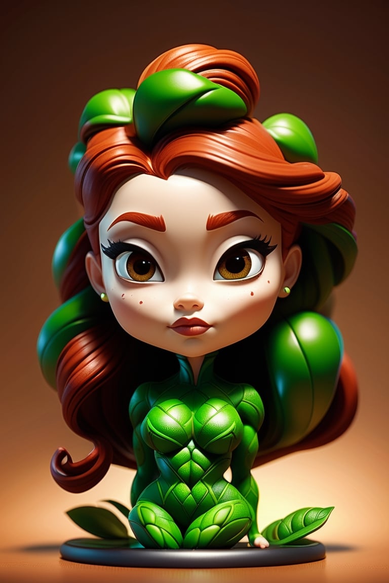 caricature of Poison Ivy, big head, small body, chibi version, octane render, ray tracting, clay material, popmart blind box, Pixar trend, animation lighting, depth of field, ultra detailed 