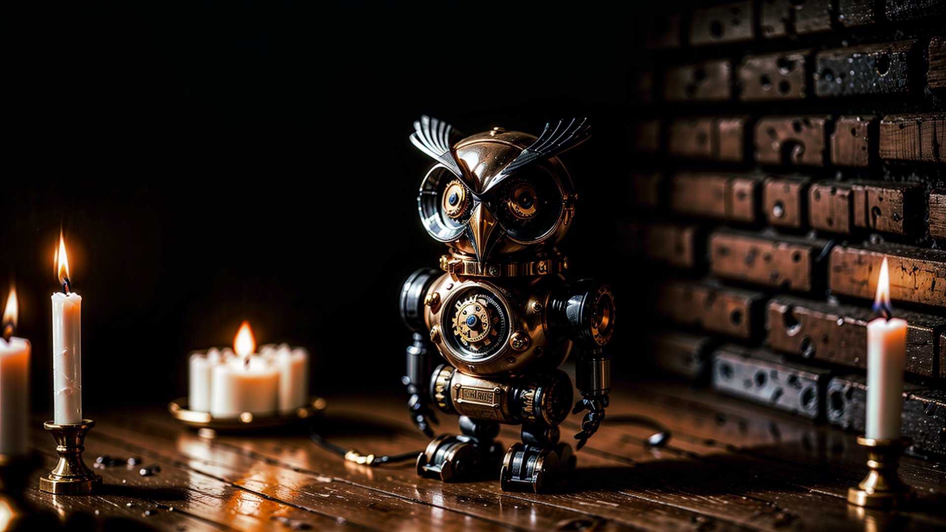 steampunk Robot_Owl In a Candle lit room,perfecteyes