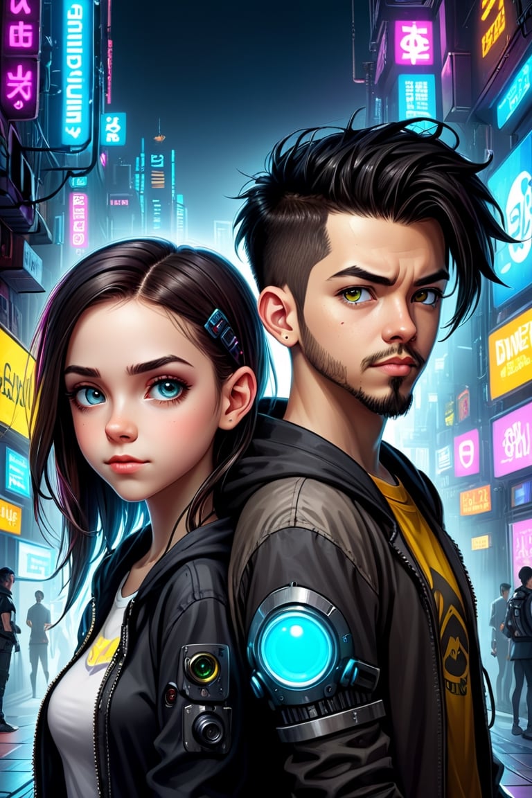 geek techie teenage girl and a cyberpunk gamer teenage boy. by Alexander Jansson and Mike Shinoda, divine ratio, symmetry, clear skin, perfect eyes, perfect faces, 8k, fantasy art, by aruffo3