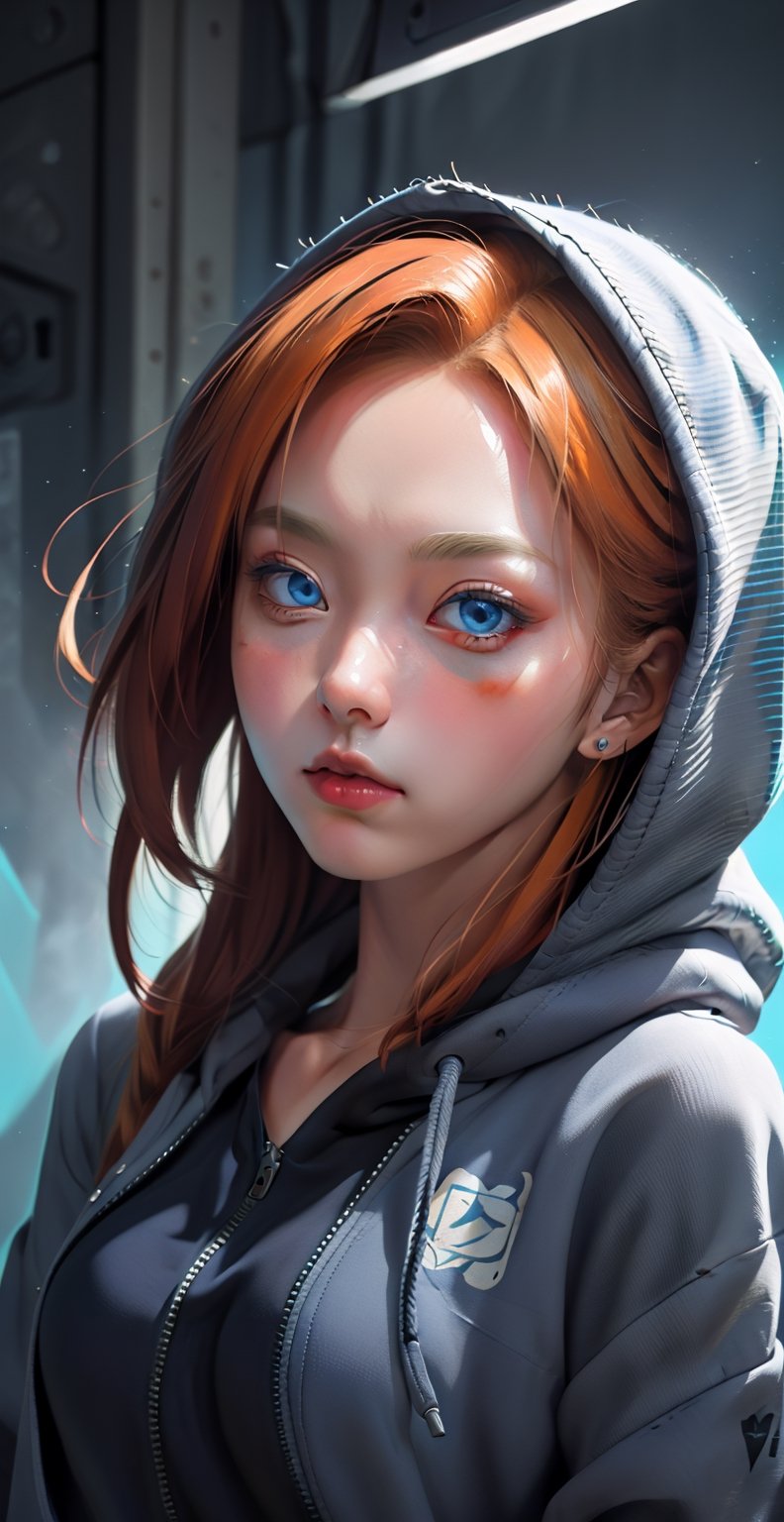 masterpiece, (beautiful and aesthetic:1.5), surrealism, highly detailed, anime, a portrait painting of 1girl, orange and blue color pallet, wearing hoodie hard brush, binary code effect, paintings effect, heavy inking, featured on pixiv, saturated colours, red blue, pixels, hypercube, pixelsort, epic composition, epic proportion, dynamic lighting, HD
