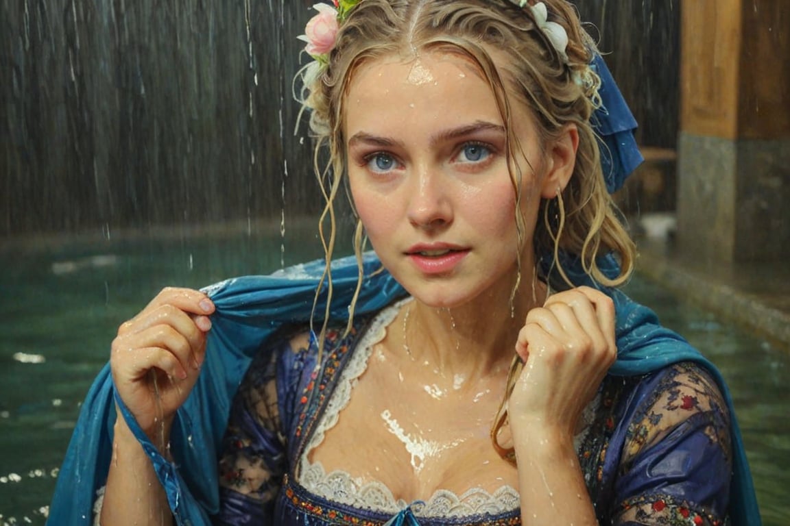 (wet clothes, wet hair, wet, wet face, wet skin,  : 1.4 ),(two Beautiful German queen ),(greater details in definitions of face and eyes), (realistic and detailed skin textures), (extremely clear image, UHD, resembling realistic professional photographs, film grain), beautiful blonde hair,beautiful blue iris, ((wearing Baroque-style dirndl ballgowns and royal cloak with vibrant colors, submerge, two girls hugging, very wet drenched hair, wet face:1.2)), infused with norwegian elements. The dress combines intricate lace and embroidery with colorful ballgown-inspired patterns. A wide obi belt cinches her waist, while puffed sleeves and delicate accessories complete the look, showcasing a striking fusion of cultures.,ct-drago
.
, soakingwetclothes, wet clothes, wet hair, Visual Anime,art_booster,anime_screencap,fake_screenshot,anime coloring