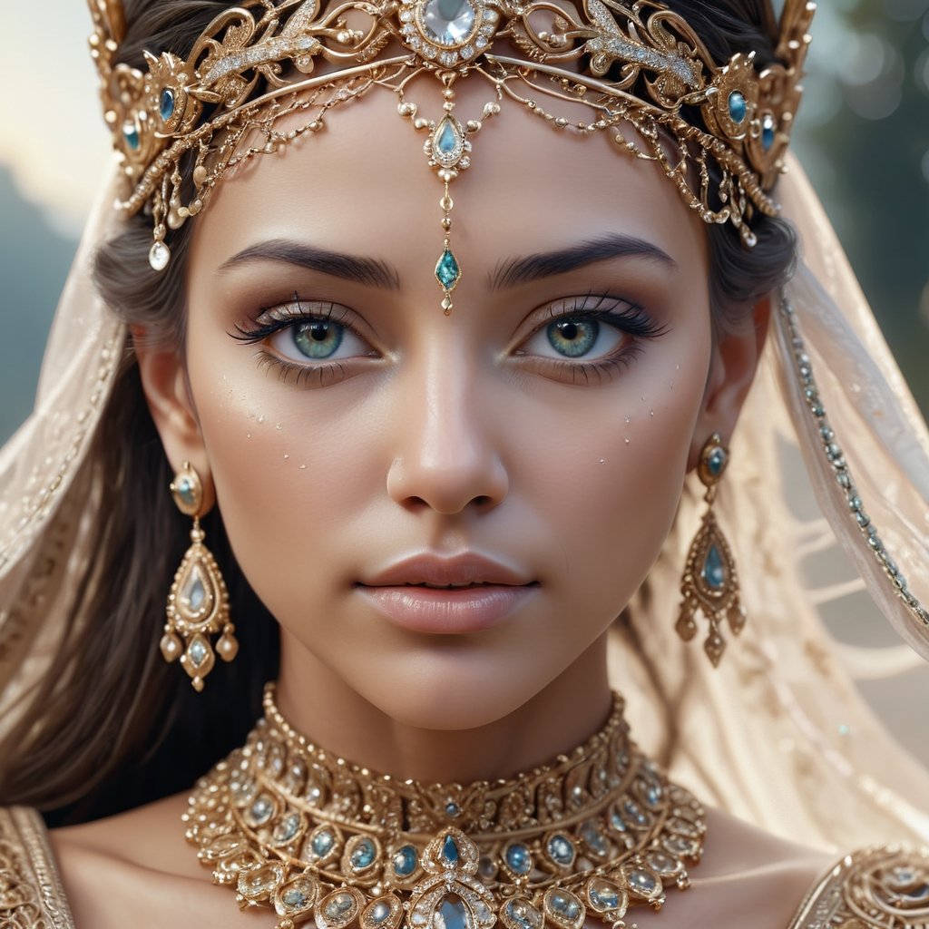 female face, ultra detail, ultra crisp, adorned in jewelery, goddess, queen, royal, beautiful, ultra detail, ultra crisp, 4k, skin tone filter, outdoors