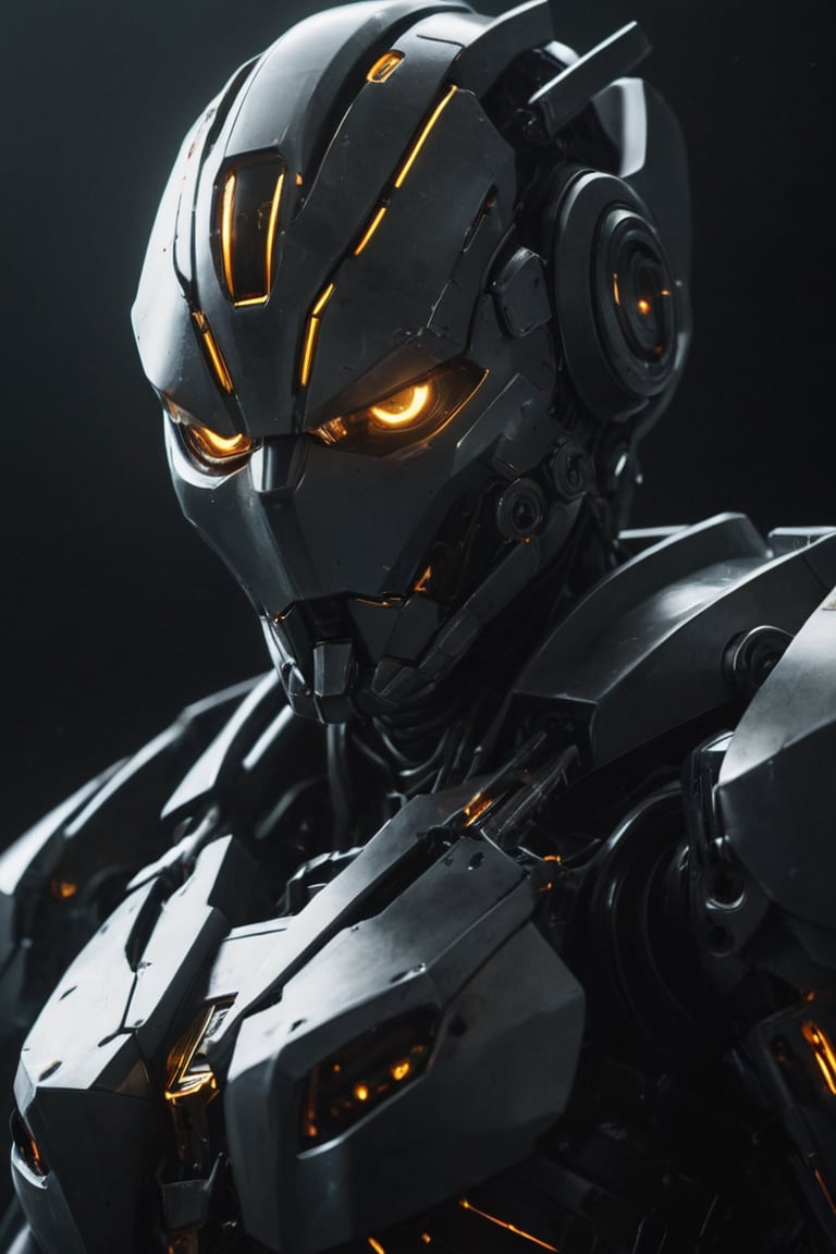 Aesthetic film photography, grain film, cinematic, science fiction, military science fiction, genetic engineering gone wrong leads to mechanical creatures. Knight, close-up, elemental, robotic, dazzling, sulfurous, total darkness, glowing eyes.
,mecha\(hubggirl)\