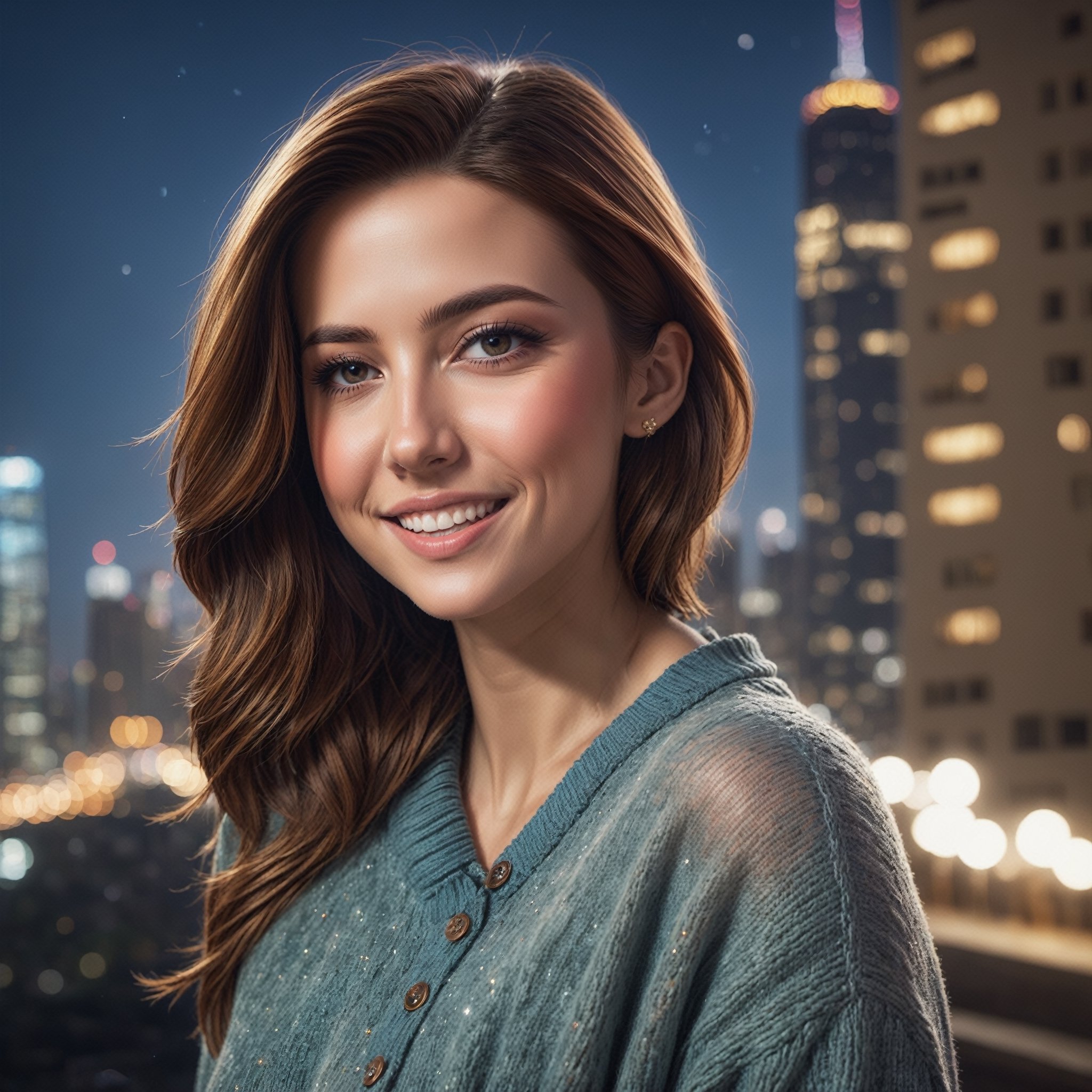 edgy pintAESPA Girl Solo,Cute face,hyperdetailed,Small Smile,taking off her chiffon button down shirt,Thigh,looking away,bustling cityscape,towering skyscrapers,starry sky,(best quality,4k,8k,highres,masterpiece:1.2),ultra-detailed,(realistic,photorealistic,photo-realistic:1.37),vivid colors,portraitserest woman, 26 years old, wearing a oversized sweater, happy, dimples, natural look, sunny, soft lighting, emotional, grainy, 