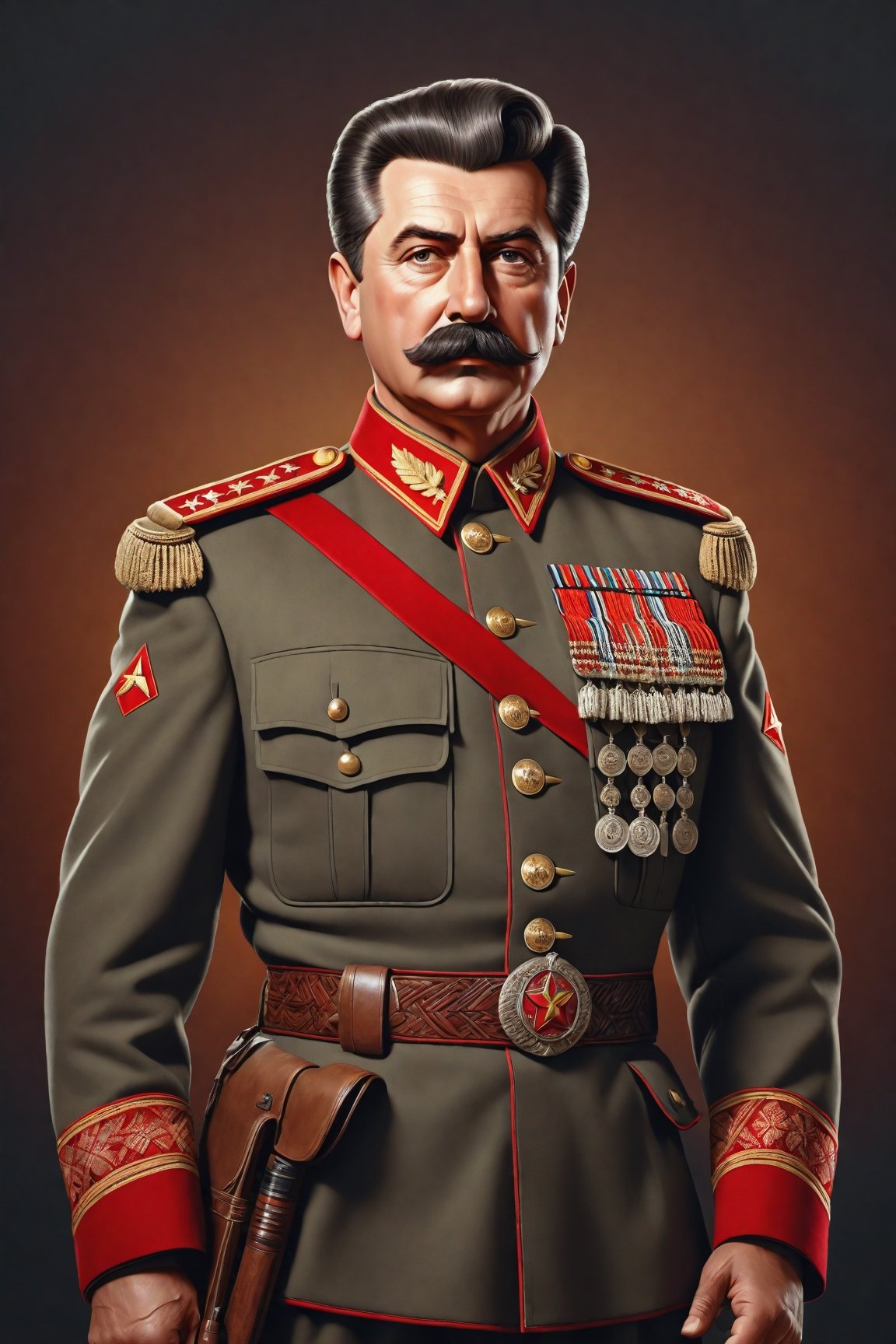 ((full body)) body_marking, highly detailed shot tribal version character of little Stalin, masterpiece artwork, army accent, detailed face features, subtle gradients, extremely detailed, photorealistic, 8k, centered, perfect symmetrical, studio photography, muted color scheme, made with adobe illustrator, solid dark background 