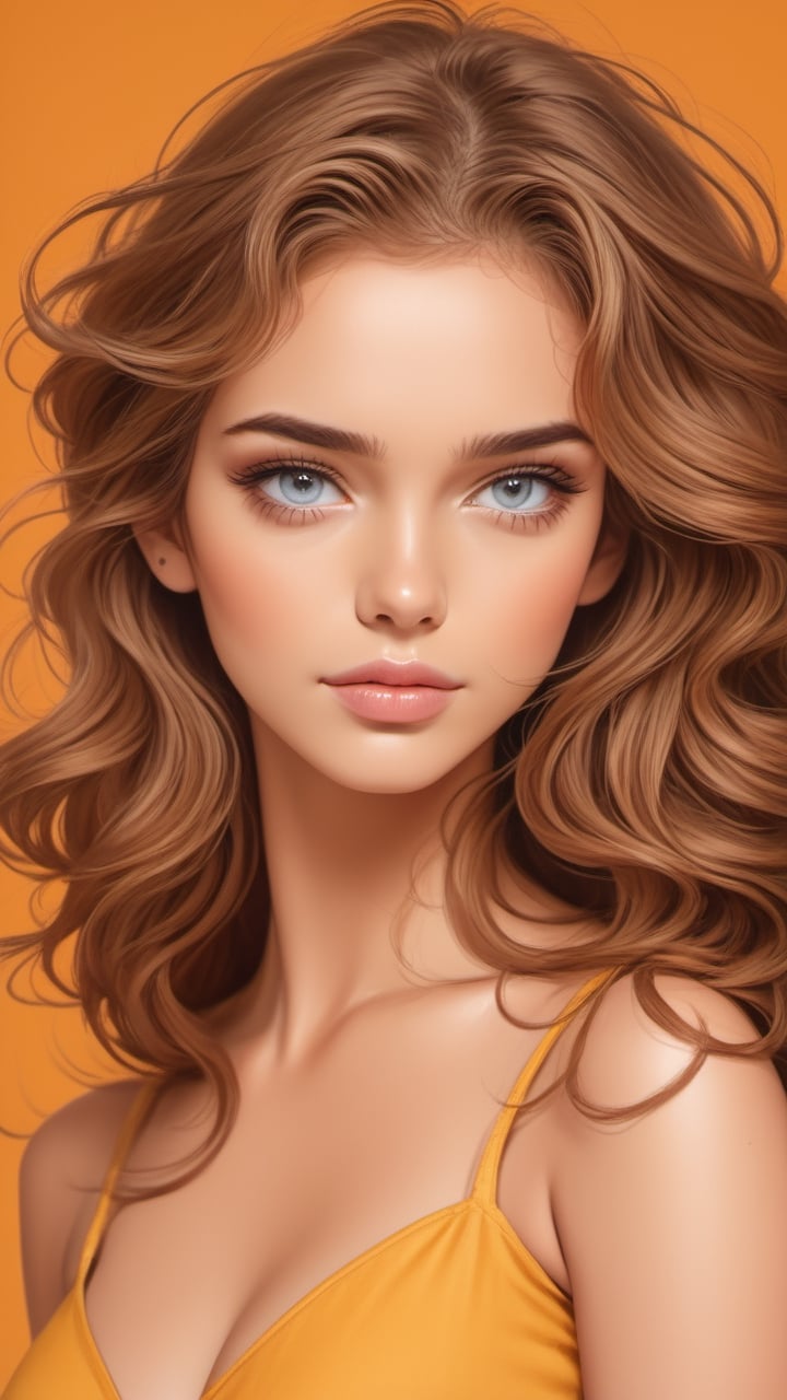 Beautiful woman with brown midi ling curly hair and black eyes, photography, realistic, high contrast,ink draw,Comic book Grzegorz Rosiński style, Vector Drawing
 , professional, 4k, mutted colors, vintage, ,Flat vector art,Vector illustration,flat design,Illustration