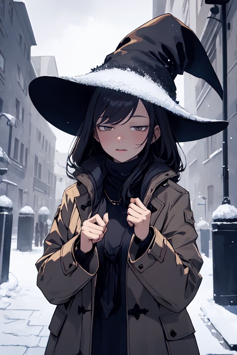 (best quality,  masterpiece),  1girl,  winter,  coat,  shadow witch