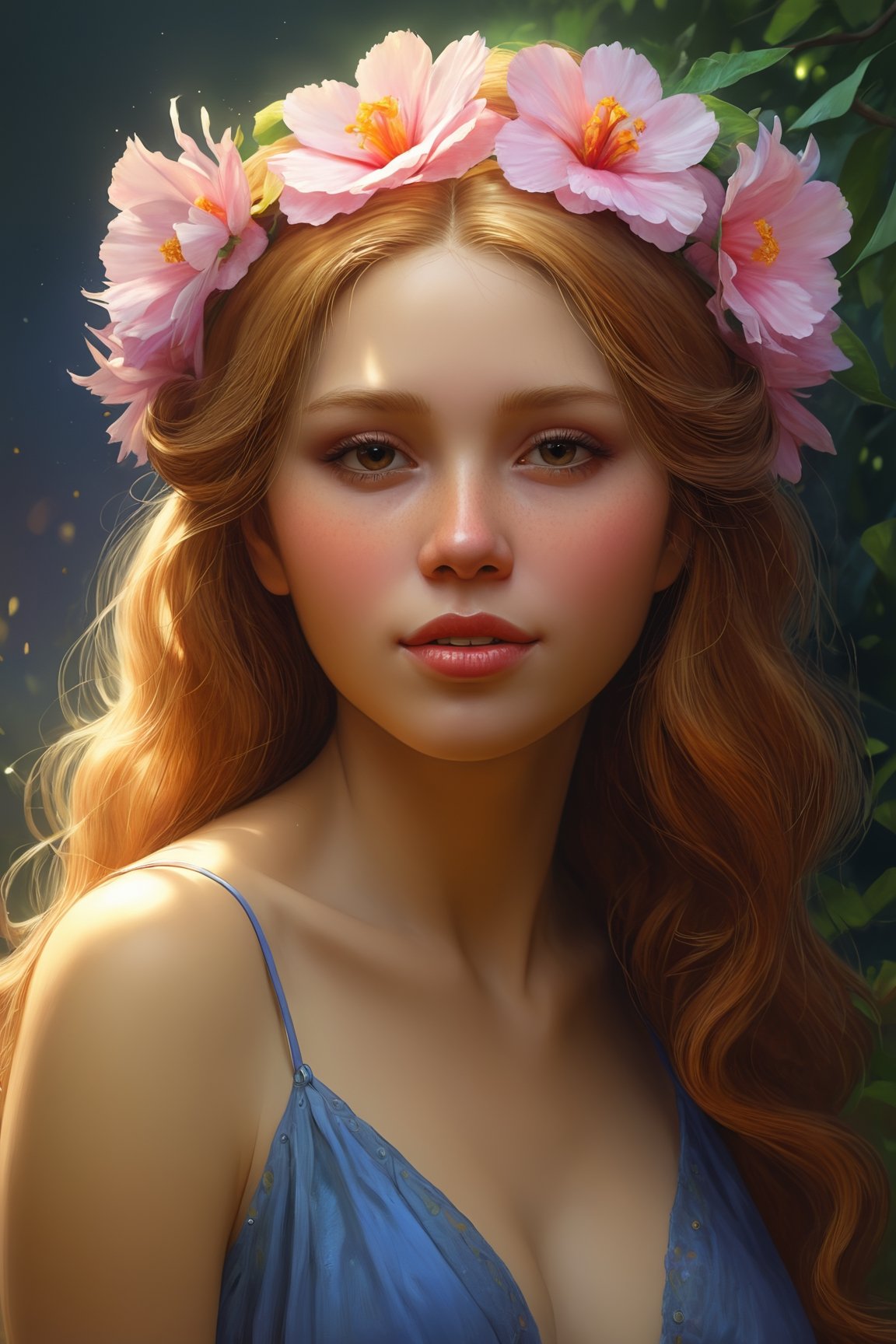 a (fantastic photo) of a woman with a flower in her hair, a (photorealistic) by Victor Nizovtsev, featured on cgsociety, fantasy art, ultra detailed hair, behance hd, artstation hd