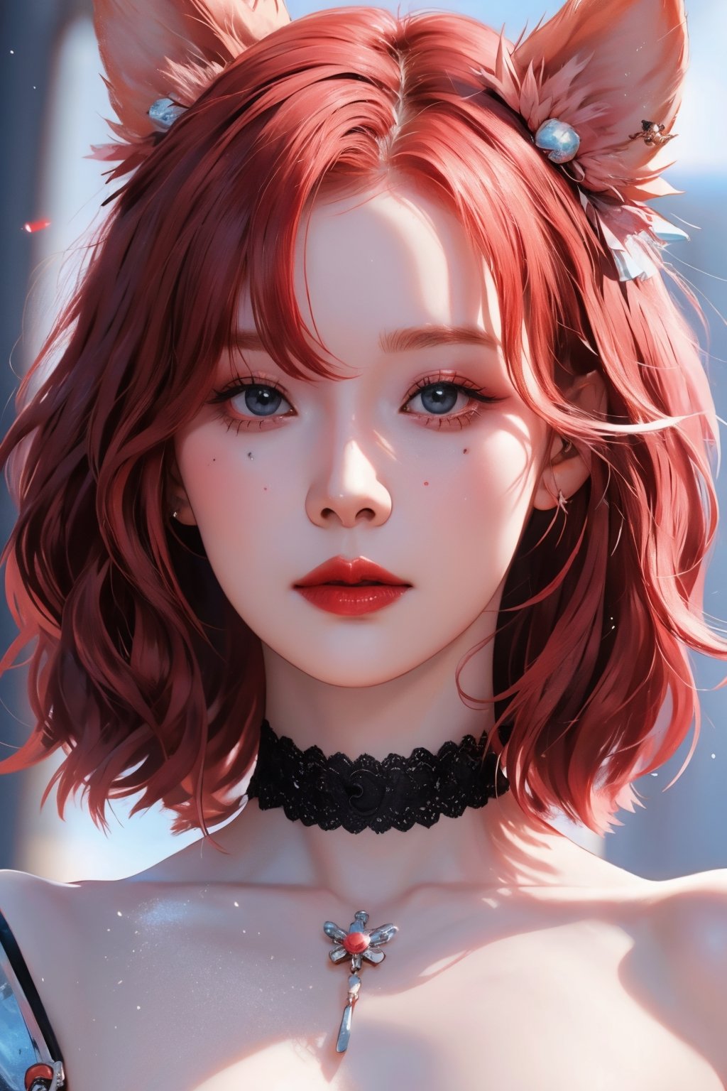 short red hair, 1girl, accessories, piercing, intricate background, fantasy, mythical, misterious, masterpiece, best quality, dynamic angle, cinematic composition, aespawinter, 
