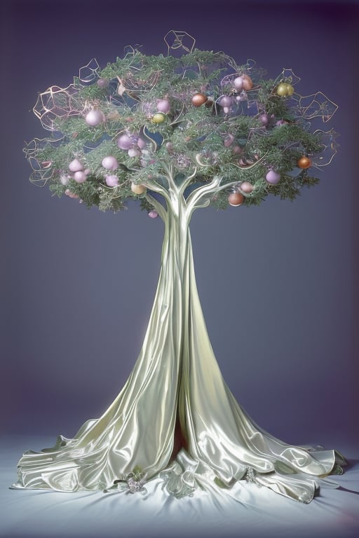 1a Tree, in the style of glowing pastels, on a set with satin fabric, xmaspunk, philip treacy, photo taken with provia, nusch éluard, fantastical contraptions, elegant structures georg jensen 