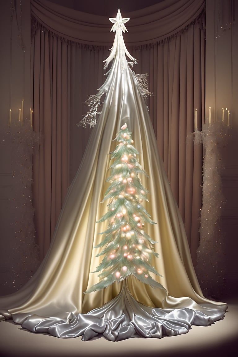 1aChristmasTree, in the style of glowing pastels, on a set with satin fabric, xmaspunk, philip treacy, photo taken with provia, nusch éluard, fantastical contraptions, elegant structures georg jensen 