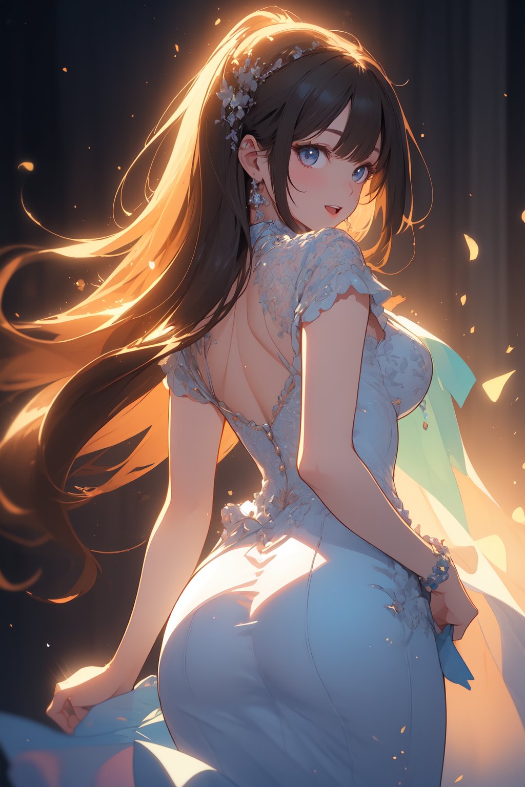 (master piece:1.4),(hyper quality:1.2),(Hyper Detailed:1.4),(Perfect drawing),nfsw,3D,16K,((clearface)),(Hi-Res),(she is wareing Beautiful dress visible only to those with a pure heart),,ass, looking back, looking at viewer,  open mouth, from behind,indoors,smile, nice background,((beatiful backgrounds)),(((Detailed drawing))),Perfect Beautiful Girl,Perfect Photo,ultra delicate, clearly, super fine illustration, absorbres, pastel art,
BREAK beautiful lighting, beautiful glow,watercolor