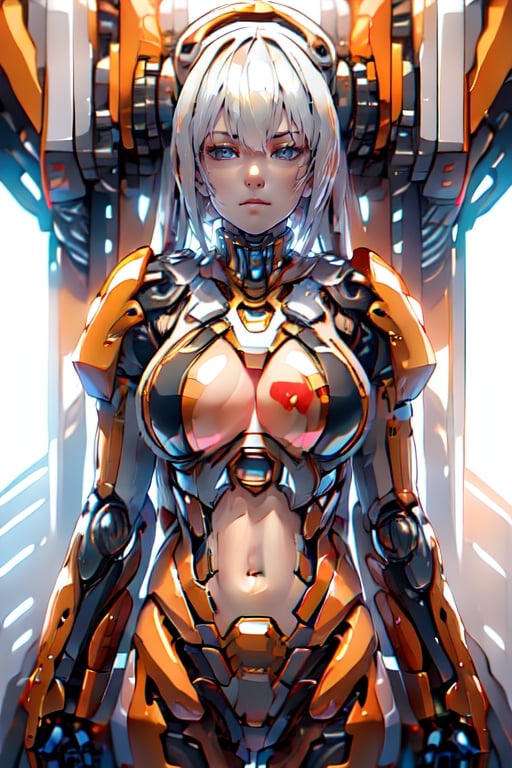 High detailed ,midjourney,perfecteyes,Color magic,urban techwear,hmochako,mechanical_parts, android, cyborg, blue_hair, breasts, blue_eyes, forehead_protector, long_hair, solo, navel, underboob, small_breasts, looking_at_viewer, shoulder_armor, upper_body, necktie, pauldrons, hair_between_eyes, gloves, character_name, closed_mouth, armor, elbow_gloves, headgear, free style,horror (theme),portrait,realistic,Mechagirl,midjourney,kakeru_naruse,orange