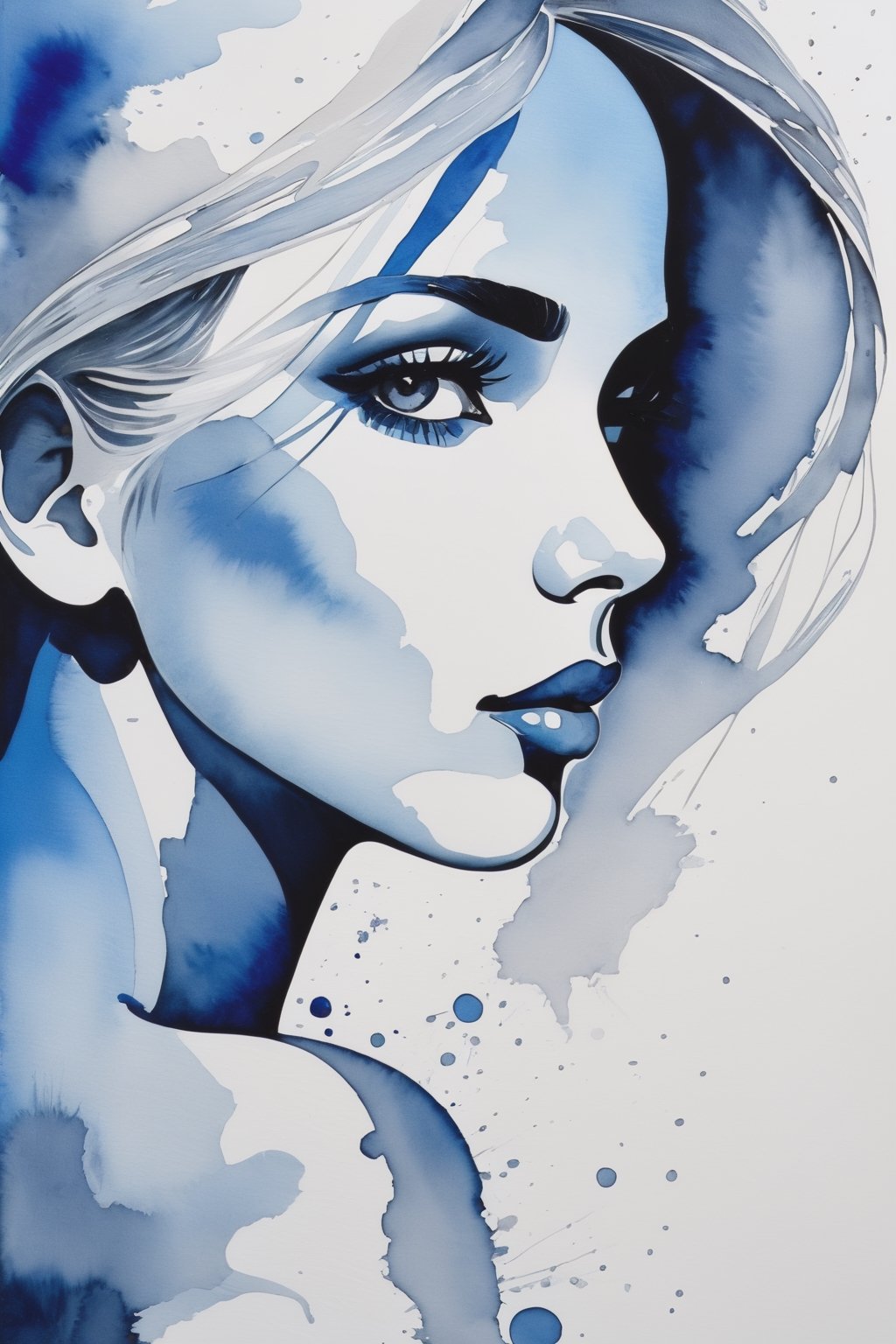 an abstract painting, a simple female abstract figure, in the style of Mikael Brandrup, watercolors, cinema, modern art, 4k.,Makeup,potcoll,High detailed ,monochrome,ink