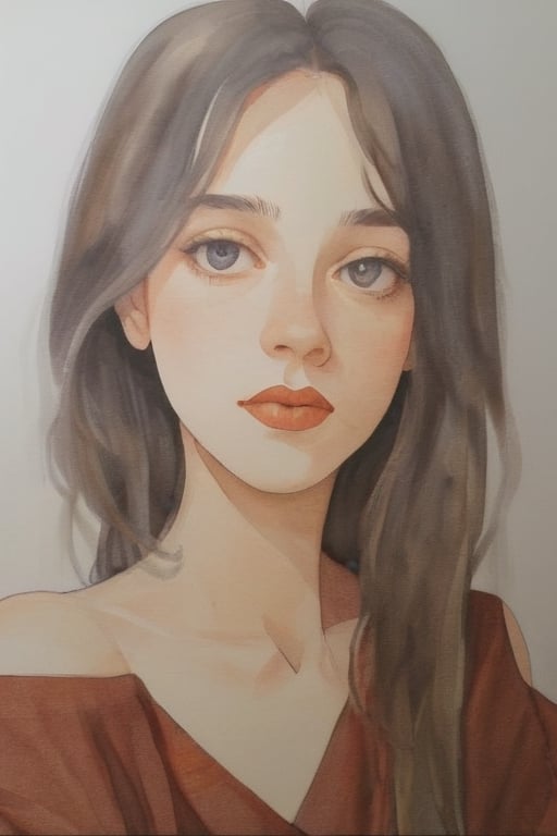 (Best quality, High quality, masterpiece, Artistic, Artistic painting, Painting Naturally, Modernism art, Watercolor, watercolor pencil painting, ligne_claire, Illustration), bare shoulder, 1 girl, , (Painted by 3 person that is Egon Schiele and Pablo Picasso and John Barkey), stylized art,