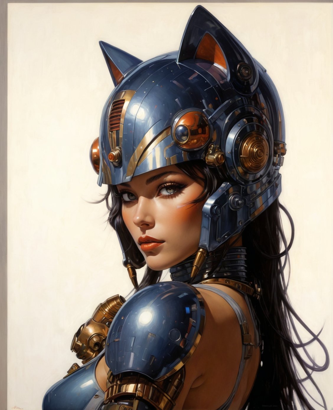 art by Masamune Shirow, art by J.C. Leyendecker, art by boris vallejo, art by gustav klimt, art by simon bisley, a masterpiece, stunning beauty, hyper-realistic oil painting, a galactic scene, Ahsoka Tano, combined with Robby the Robot, 