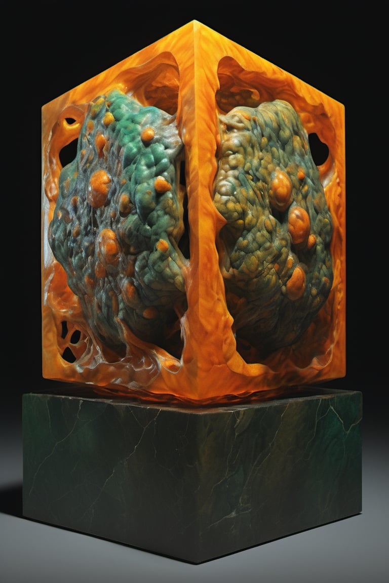 sculpture by Michelangelo , a cube shaped body, stunning beauty, hyper-realistic oil painting, vibrant colors, dark chiarascuro lighting, a telephoto shot, 1000mm lens, f2,8,Vogue,more detail XL