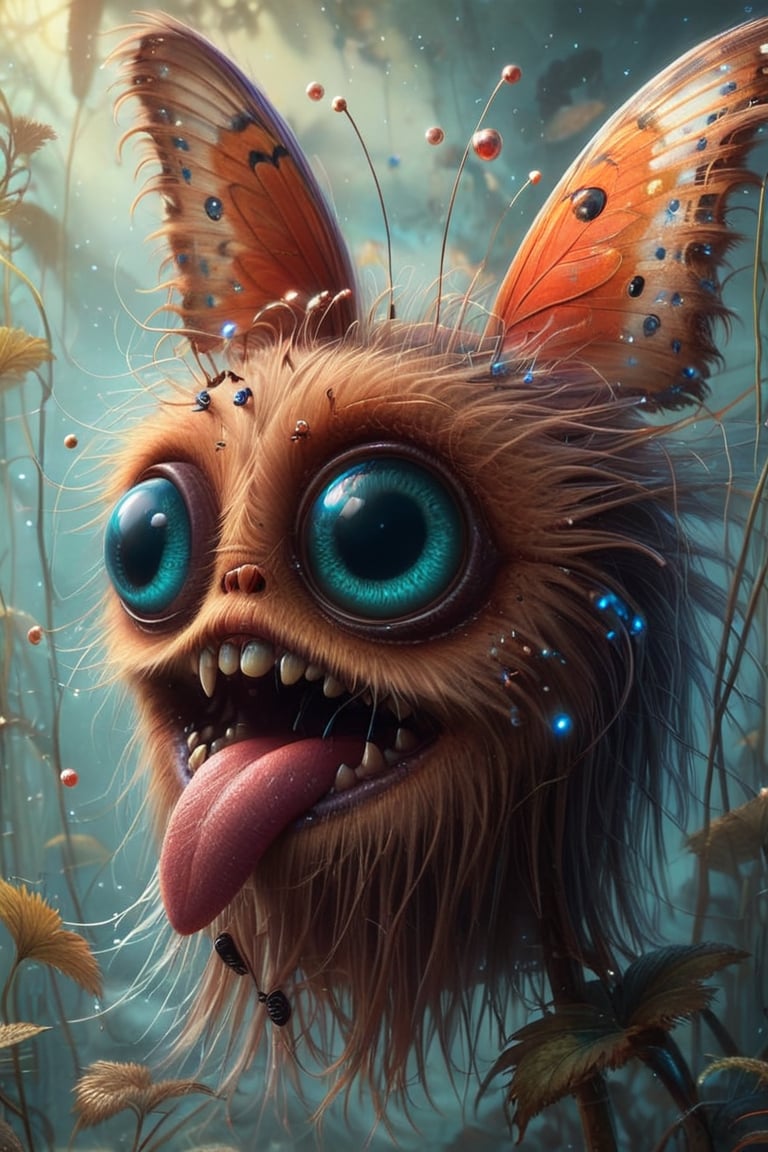 An extreme macroscopic close up of a butterfly's mouth, face and body and wings, sporadic hairs, Bitey, stinging pointing things, sucking probes, digital artwork by Beksinski,potma style,action shot, in the style of esao andrews,stworki,art_booster
