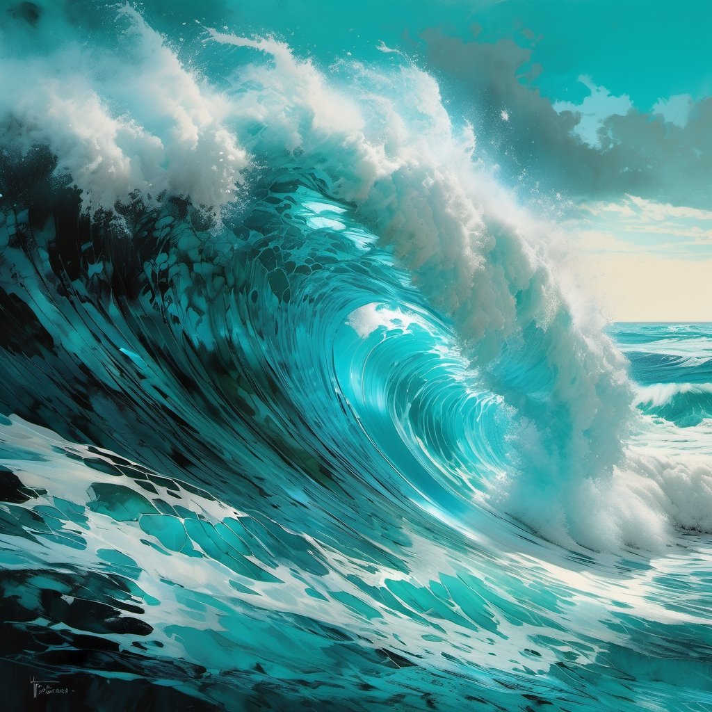  ((a big swelling sea, huge waves crashing, tropical aquamarine colours, )),black ink flow, 64k resolution photorealistic masterpiece by aaron horkey and jeremy mann, intricately detailed by jean baptiste mongue, acrylic: watercolor art, professional photography, dynamic lighting, volumetric lighting maximalist photoillustration:by marton bobzert,8k resolution concept art intricately detailed, complex, elegant, majestic, ecstacy, fantastical, aspect ratio:16:9, ,xyzsanart01,portrait_futurism,dripping paint