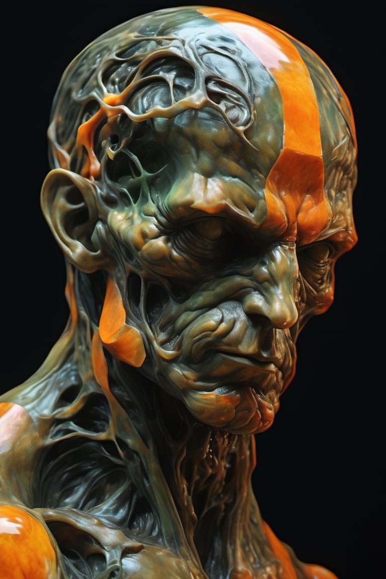 a close up macroscopic shot of a sculpture by Michelangelo , a cube shaped head, stunning beauty, hyper-realistic oil painting, vibrant colors, dark chiarascuro lighting, a telephoto shot, 1000mm lens, f2,8,Vogue,more detail XL
