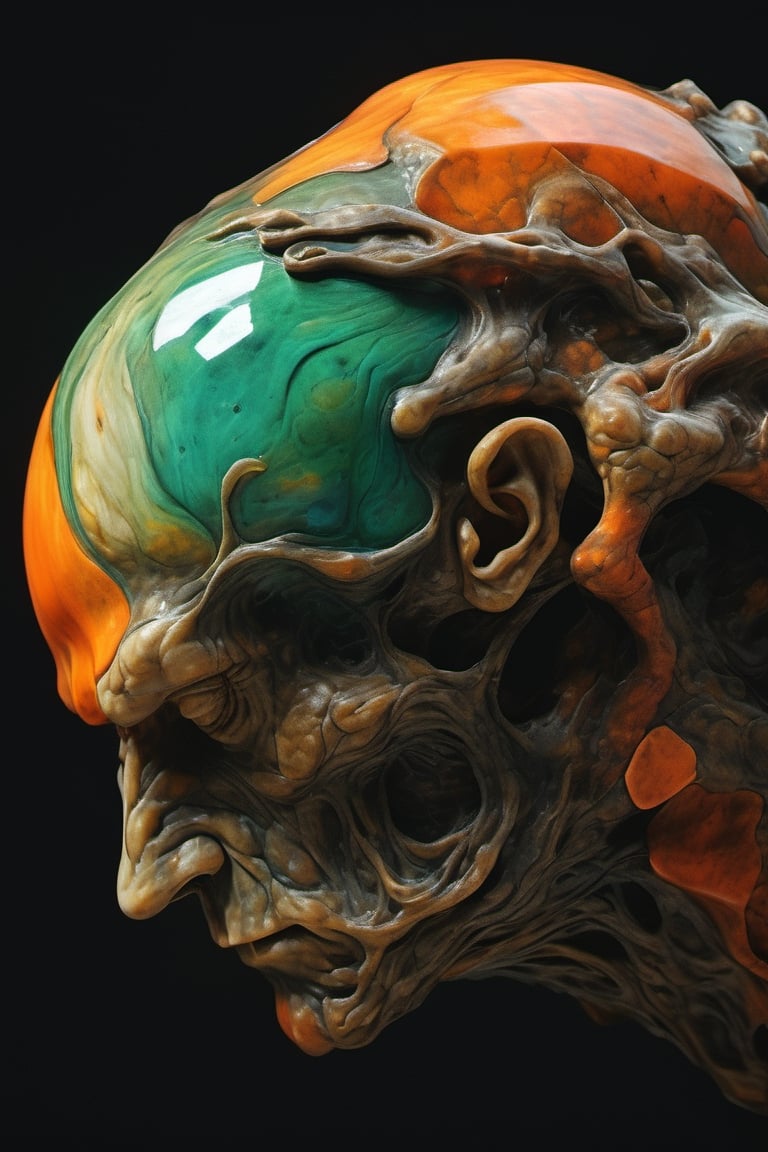 a close up macroscopic shot of a sculpture by Michelangelo , a cube shaped head, stunning beauty, hyper-realistic oil painting, vibrant colors, dark chiarascuro lighting, a telephoto shot, 1000mm lens, f2,8,Vogue,more detail XL