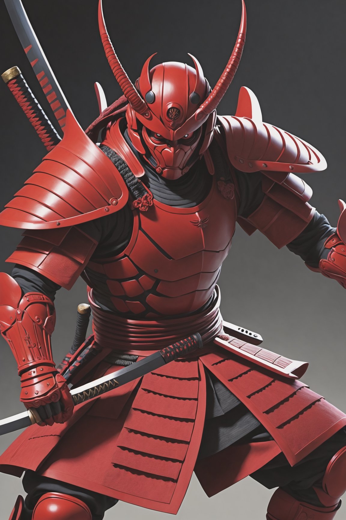 Utlrawide shot Photo realistic image a red samurai with strong body looking like a red hornet, highly detailed background,photo r3al