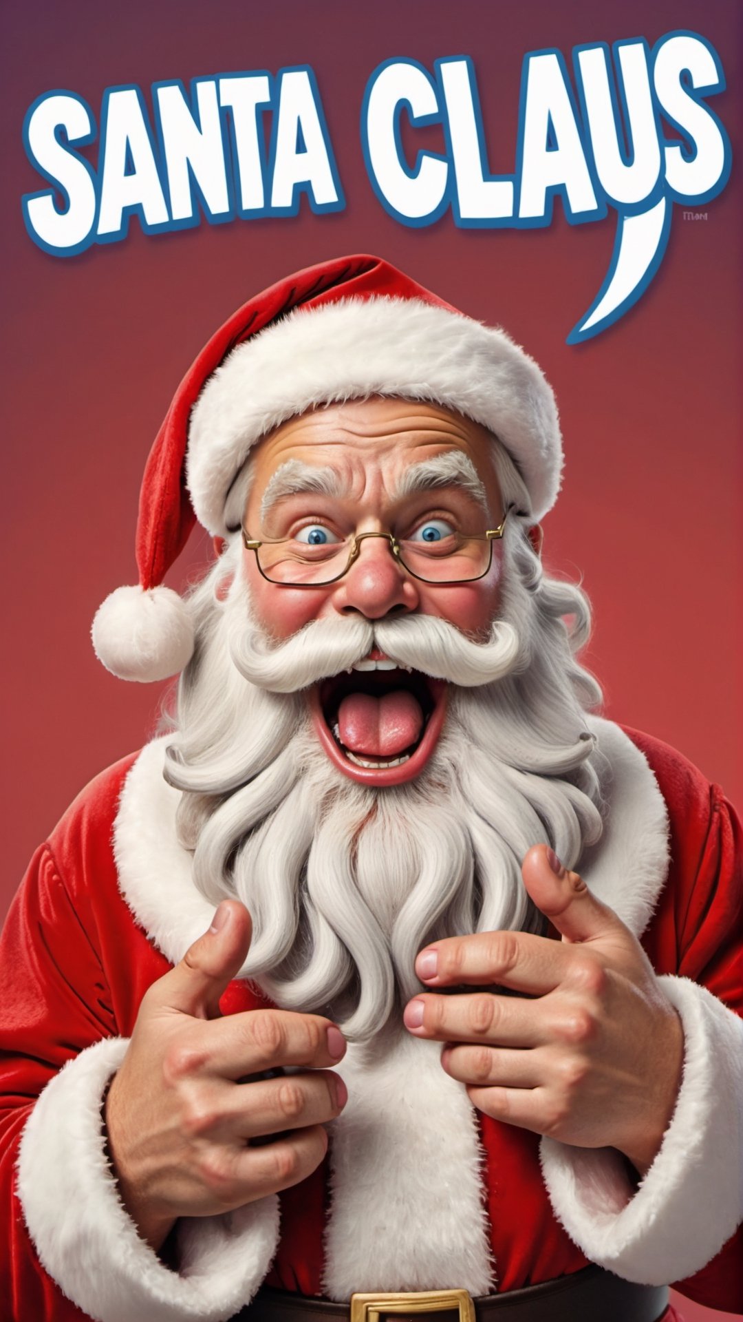 An illustration of Santa Claus as the subject of a viral meme, depicted in a funny or unexpected situation. Santa has a humorous, exaggerated expression, doing something silly, absurd or mischievous. The meme is visually dynamic with bold text, graphics, emojis or internet humor. The art style matches current viral meme aesthetics.