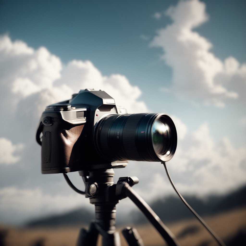 Realistic, Film, aesthetic, sky, cloud, blurry, no humans, camera, cable